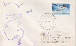 AAT, Lettre Obl. Davis Le 9 JA 77 Sur N° 30 (Lockheed Vega De Wilkm) + Carte Et Coordonnées De Davis + Signatures - Lettres & Documents