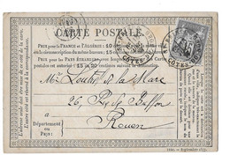 1877 SAINT BRIEUC - POUR LOUTREL DE LA MARE RUE BUFFON A ROUEN - CARTE POSTALE TYPE SAGE - 1876-1878 Sage (Typ I)