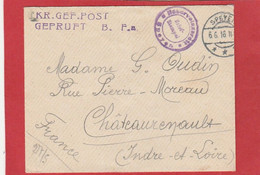 Lettre En FM Du Camp De Speyer Vers Châteaurenault - Cachet Lazarett Baracken Speyer 1916 - Guerra Del 1914-18