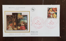 FRANCE Croix Rouge, Red Cross, YVERT N° 2392 , FDC, 1er Jour Soie. RETABLE D'ISSENHEIM  Nat Postage Stamp NEW YORK 1985 - 1980-1989