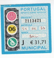 Portugal , 2006 , Car Revenue Stamp , 31,71 €  Tax - Usati