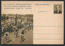 Postal Stationery Czechoslovakia (IX 5) 1955 Spartakiad Prague Bridge Vélo Cycling Fiets Fahrrad BICYCLE Cyclism - Lettres & Documents