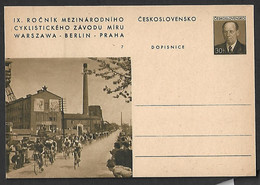 Postal Stationery Czechoslovakia (IX 7) 1955 Spartakiad Prague Bridge Vélo Cycling Fiets Fahrrad BICYCLE Cyclism - Lettres & Documents