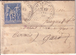 OISE - ELINCOURT SAINTE CATHERINE - T25 - SAGE 15c - LE 19 JANVIER 1880 - AVEC TEXTE ET SIGNATURE - INDICE 9 - COTE 55€. - 1877-1920: Semi Modern Period