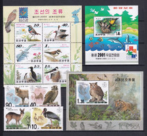 KOREA - FAUNE / OISEAUX / BIRDS - 2001 - SERIE YVERT N° 3092/3097 + 3117/21 + BLOCS 392 + 401 ** MNH - Corée Du Nord
