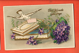 MKD-22 Joyeux Anniversaire Beste Wünsche Zum Geburtstage . Colombe Portant Une Lettre,violettes.Circ. 1916 - Anniversaire