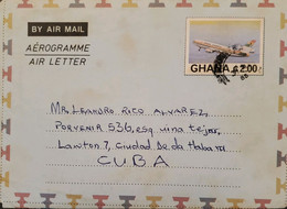 O) 1985 GHANA, PLANE, AIRCRAFT. AEROGRAM, TO CARIBE - Ghana (1957-...)