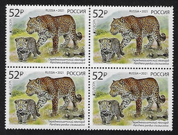 RUSIA 2021 /RUSSLAND /RUSSIA - EUROPA 2021 -"NATIONAL ENDANGERED WILDLIFE"- LEOPARD (PANTHERA).- BLOC De 4  MNH - N - 2021