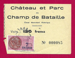 Deux Tickets D'entrée Au Domaine Du Champ De Bataille Sis à Sainte-Opportune Du Bosc Dans Le Département De L'Eure - Biglietti D'ingresso