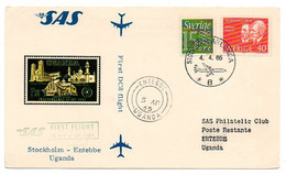 Suède / Marque Postale Aviation De 1965, SAS, First DC8  Flight, Pour ENTEBBE Uganda. - Otros & Sin Clasificación