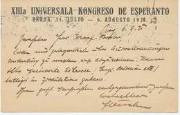 TSCHECHOSLOWAKEI "XIIIa UNIVERSALA KONGRESO DE ESPERANTO / PRAHA, 31. JULIO - 6. AUGUSTO 1921." - Esperánto