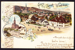 1902 Gelaufene Litho AK, Gruss Aus Zürich Wiedikon. Wallisellen Nach Dietlikon. - Wallisellen