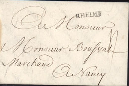 Reims 49 Champagne Marne 51 Marque Postale RHEIMS (20x3,5) 6 7 1726 Lenain N°7 Noir Taxe Manuscrite 4 Pour Nancy - 1701-1800: Voorlopers XVIII