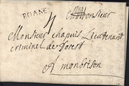 Roanne Loire 42 Marque Postale Roane 24 9bre 1749 Lenain N°2 (21x3,5) Noir Taxe Manuscrite 4 Pour Montbrison - 1701-1800: Vorläufer XVIII