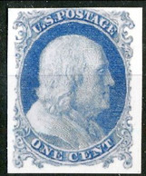 1851 US N. 3, Cent.1  Azzurro (Franklin) Catalogo $ 4500 Bella Riproduzione - Ungebraucht