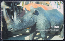 Rare Namibia Phonecard Wooden Carving Rhino With Fluorescent Chip Colnect Nr. 232a - Namibia