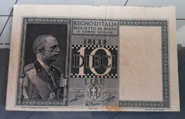 ITALY - P.25c – 10 LIRE 1944 - CIRCOLATA - RARISSIMO ERRORE DI TAGLIO Con Doppia Data - Regno D'Italia – 10 Lire