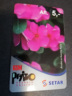 ARUBA PREPAID CARD SETAR/GSM PRIMO  FLOWERS  AFL,5-   Fine Used Card  **4839** - Aruba