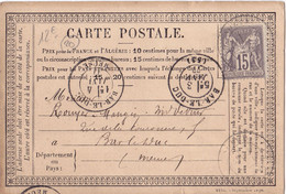 22812# SAGE CARTE PRECURSEUR Obl SORCY 1877 T17 MEUSE - Cartes Précurseurs