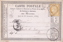 22817# CERES N° 59 CARTE PRECURSEUR BOITE RURALE G NON IDENTIFIEE Obl GC 4316 VOID 1876 T17 MEUSE - Cartes Précurseurs