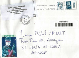 SERVICE SUIVI NON ADMIS EN ANDORRE  (vignette) Sur Lettre France Adressée Andorra, Avec Timbre à Date Arrivée - Storia Postale