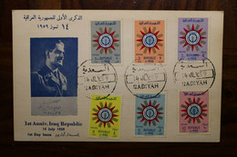 1959 Iraq Cover Enveloppe Irak Série 1959 Premier Jour FDC Anniversaire Republique 1909 Sadiya - Irak