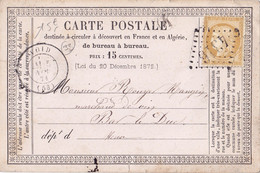 22821# CERES N° 59 CARTE PRECURSEUR BOITE RURALE K SAULX Obl GC 4316 VOID 1874 T17 MEUSE - Cartes Précurseurs