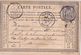 22822# SAGE CARTE PRECURSEUR Datée LANEUVILLE 1877 T18 MEUSE - Precursor Cards