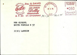 Lettre EMA Secap  1974 Ets G David Jouets Dolly Metier Usine  01 Oyonnax C36/20 - Puppen