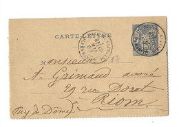 1887 NICE VILLA GABRIELLE 107 PROMENADE DES ANGLAIS - POUR GRIMAUD A RIOM - CARTE LETTRE ENTIER SAGE - Cartes-lettres