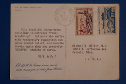 K27 ST PIERRE MIQUELON BELLE CARTE KAYAKS 1959 POUR DETROIT USA+ AFFRANCHISSEMENT PLAISANT - Storia Postale