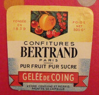Publicité étiquette Confitures Bertrand. Gelée De Coing. Fondée En 1839. Paris. Vers 1950. - Publicidad