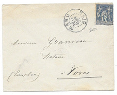 1900 MERU - POUR GRANVEAU A VOVES (EURE ET LOIR) - CAD BLEU ENV + SAGE - 1898-1900 Sage (Type III)