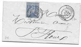 1879 MASSIAC - POUR MISSONNIER A ST FLOUR - LETTRE + SAGE - 1876-1898 Sage (Type II)