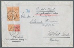 Malaiische Staaten - Straits Settlements: 1922, "König Georg V." 5 Stück Der 4 Cents Orange Entwerte - Straits Settlements