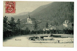 Baulmes - Vue Générale (troncs De Bois Coupés Au Premier Plan) - Circ 1907, Timbre Décollé Du Verso & Recollé Côté Vue - Premier