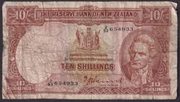 New Zealand ND (1940-67) 10/- Banknote 2/53 654933 Well Worn Sign P. Hanna - Nouvelle-Zélande