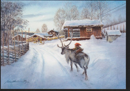 Elf - Gnome - Brownie Riding On A Reindeer - Kjell E. Midthun - Andere