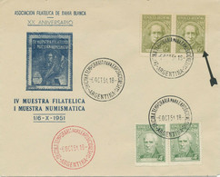 ARGENTINIEN 1951 Pra.-Schmuckbf. M. 2 X 4 C. U. 2 X 6 C.Alberdi M. SST ABART - Brieven En Documenten