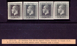 NEW ZEALAND 1915 ½, 1 ½, 2 + 3 D George V PROOFS In Black On Thin Cardboard - Variétés Et Curiosités