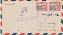 FIJI 1941 George VI 1Sh 5d (pair) Multiple Postage On Superb First Flight First Transpacific Air Mail SUVA, FIJI - U.S.A - Fiji (1970-...)