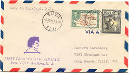 FIJI 1941 First Transpacific Airmail "Suva, Fiji-Auckland, N.Z." 2D Map II - Fiji (1970-...)