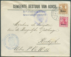 OC N°29/30 Obl. Dc Postüberwachungsstelle * 33 sur Lettre (en-tête Gemeente Bestuur RONSE) Du 18.12.1917 + Griffe Bleue - OC26/37 Staging Zone