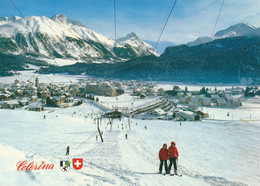 AK Schweiz 1990 Celerina Winter Alpen Skilift Wappen - Celerina/Schlarigna