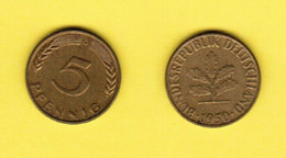 GERMANY  5 PFENNIG 1950 G  (KM # 107) #6268 - 5 Pfennig
