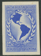 ARGENTINIEN 1940 50 Jahre Panamerika-Union 15 C Ultramarin, Landkarte PROBEDRUCK - Neufs