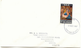 NIUE 3.10.1967, Christmas On Superb FDC To HUNNINGTON Nr. ROMSLEY, Worcester - Niue