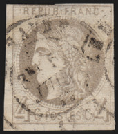 France N°41B, 4c Gris, Report 2, Oblitéré - COTE 350 € - 1870 Uitgave Van Bordeaux