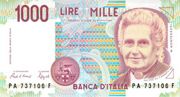 Italien 1000 Lire Geldschein Banknote 1990 UNC I - 1000 Lire