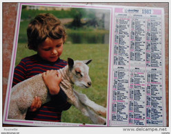 RARE 4 Photos Intérieur Et Exterieur :calendrier  Almanach  1987 - Fillette/ Chèvre; Garçon /mouton ;sous Bois ;chevaux - Grand Format : 1981-90